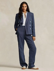 Polo Ralph Lauren Women Pinstripe Linen Double-Breasted Blazer Size 8 NWT 698$ - Picture 1 of 9