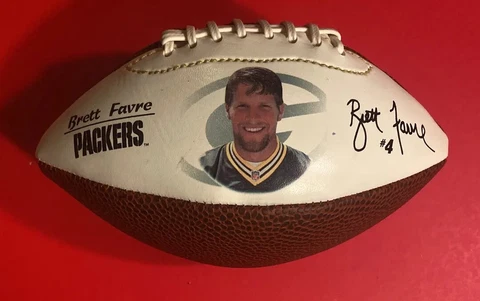 GREEN BAY PACKERS BRETT FAVRE Toy Mini NFL White Panel Football Facsimile Signed Cover