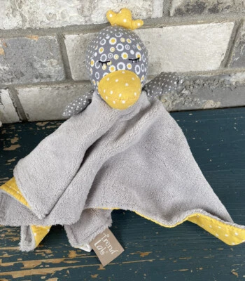 TREND LAB Yellow Gray BIRD Sleeping Sleepy Floral Dots Plush LOVEY A3 - Image 1 of 4