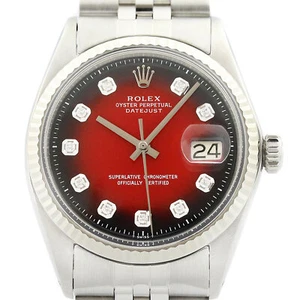 Montre homme Rolex Datejust 18K or blanc acier vignette rouge cadran diamant - Photo 1/6