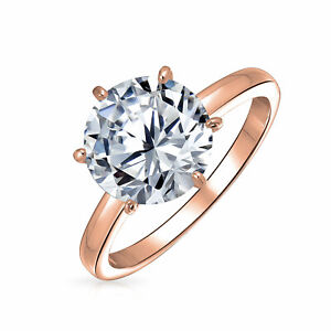 3CT Solitaire CZ Engagement Ring Sterling Silver Rose Gold Plated