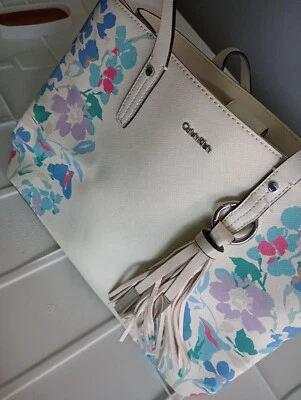 Calvin Klein NUEVO Bolso de Mano Flor Cuero Blanco. Foto 1 de 4