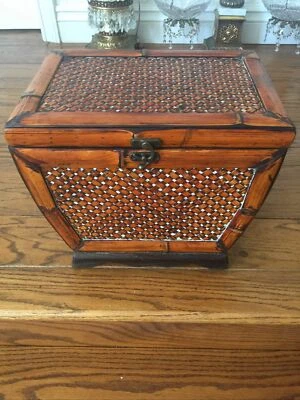 - Коричневый деревянный защелкнутый без подкладки, корзина плетение контейнер коробка винтажный - Изображение 1 из 4