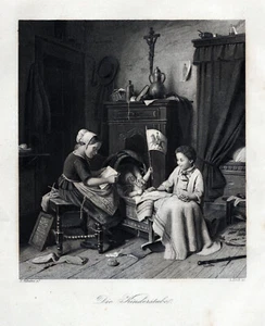 Die Kinderstube. Originaler Stahlstich; von Koch um 1850 - Picture 1 of 1