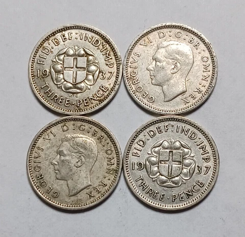1x 1937 Great Britain Silver 3 Pence Coin - Historic British Threepence - KGVI Cover