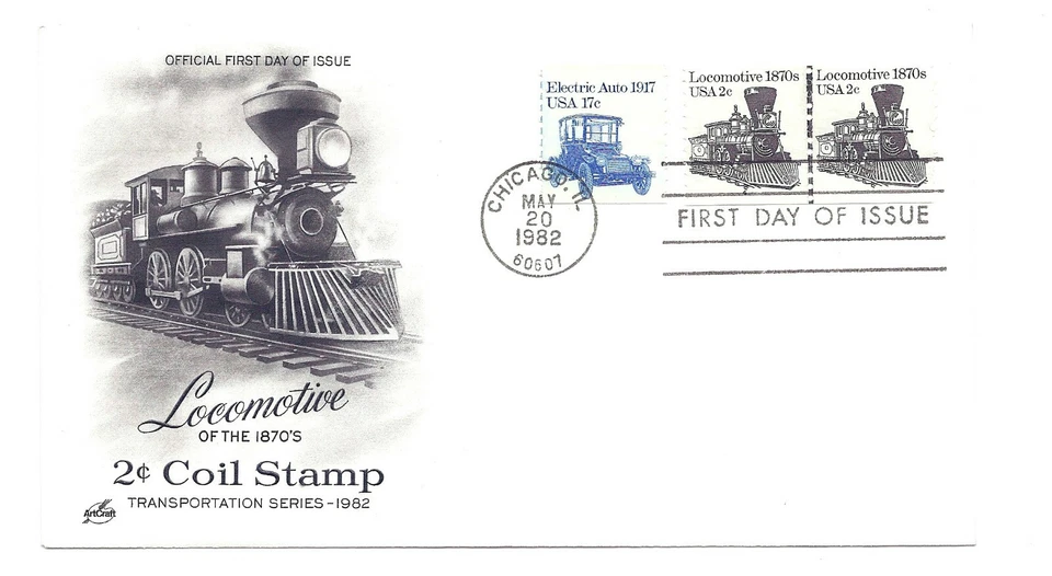 1897A 2c Locomotive 1870s plate #4 pair ArtCraft, FDC  - Image 1 of 1