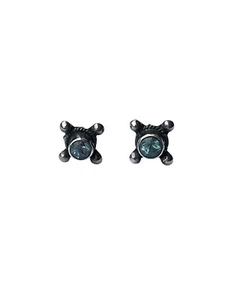 Sterling 925 Silver Stud Earrings With Blue Stone and 4 Silver Balls - Picture 1 of 11