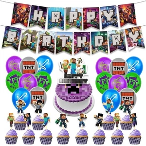 Minecraft Theme Birthday Party Supplies Balloon Banner Cake Toppers - Picture 1 of 4