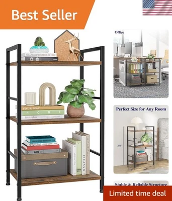 Wood Metal 3-Tier Bookshelf Storage Small Bookcase Modern Home Office Dorm - Image 1 of 4