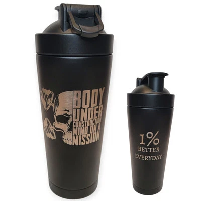 Custom 25 oz Metal Insulated Shaker Water Bottle Engraved In USA 2 Sided Protein - Image 1 of 2