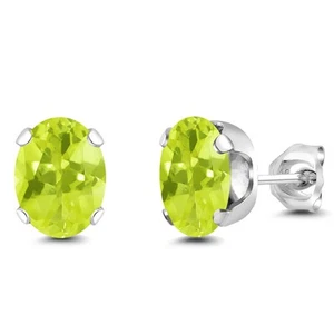 2.20 Ct Oval 8x6mm Yellow Lemon Quartz 925 Sterling Silver Stud Earrings - Picture 1 of 4