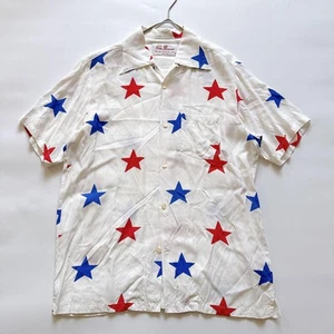 Aloha Blossom Star Open Collar Shirt Rayon 42 White - Picture 1 of 7