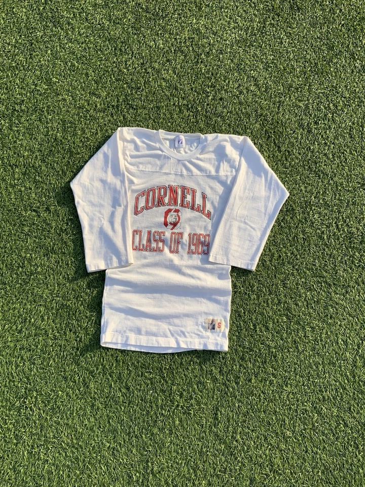 罕见复古 60 年代康奈尔大学 1969 年级标志 7 衬衫 S 码美国  — 第 1/4 张图片