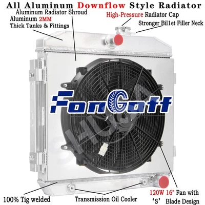 4Row Radiator&Shroud Fan for 55,56 1957 Chevy Bel Air One-Fifty Two-Ten 4.3 4.6L - Imagem 1 de 4