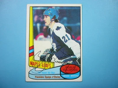 1980/81 O-PEE-CHEE NHL HOCKEY CARD #85 BORJE SALMING AS VG/EX AUTO AUTOGRAPH OPC - Image 1 of 3