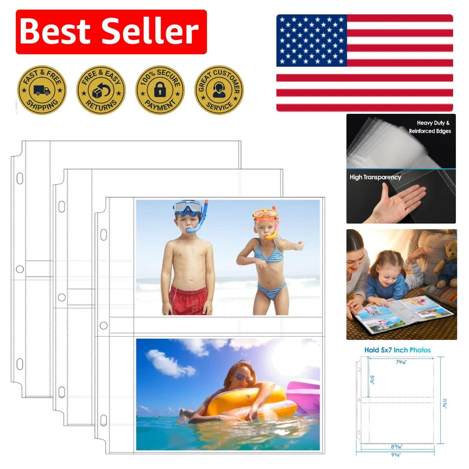Paquete de 30 fundas para fotos de 5x7 para carpetas de 3 anillos, protección de archivo y sin ácido Foto 1 de 4