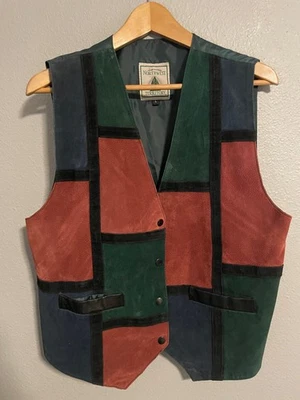 Northwest Territory Vest Mens Large Leather Suede Colorblock Western Patchwork - Image 1 of 4