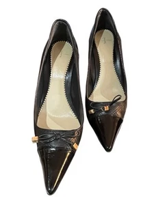 Jasper Conran Black Patent Genuine Leather Aladdin Heeled Court Shoes UK 5 38 - Picture 1 of 7