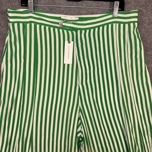 Anthropology Mackenzie Green/white Stripe Extra Wide Leg Trouser Size Us 14 - Picture 1 of 6