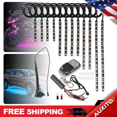 12 x RGB мотоцикла водонепроницаемый 120LED под зарево неоновые огни полоска с пультом дистанционного управления набор E - Изображение 1 из 4