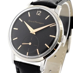 EXCELLENT GIRARD PERREGAUX MANUAL WIND NICE BLACK DIAL JUMBO 37MM GENTS WATCH - Picture 1 of 11