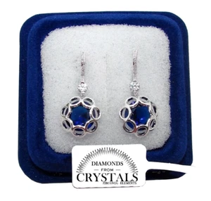 Fiori pendenti Orecchini donna pl. oro bianco 18K blu con Cristalli Zirconi - Foto 1 di 4
