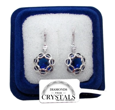 Fiori pendenti Orecchini donna pl. oro bianco 18K blu con Cristalli Zirconi  - Immagine 1 di 4