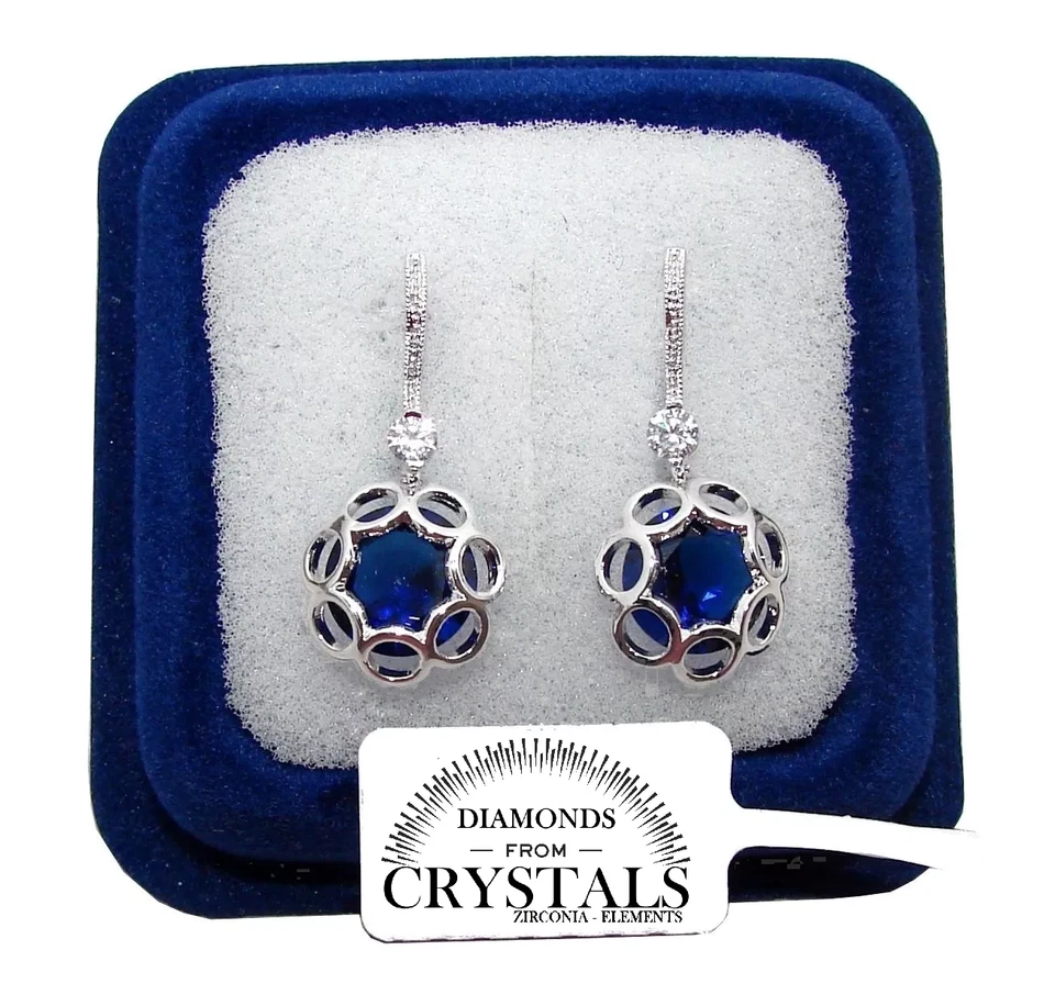 Fiori pendenti Orecchini donna pl. oro bianco 18K blu con Cristalli Zirconi  - Immagine 1 di 4