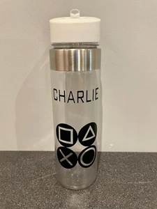 Play logo Station buttons PS Water Bottle Personalised Name Vinyl Stickers Decal - Picture 1 of 2