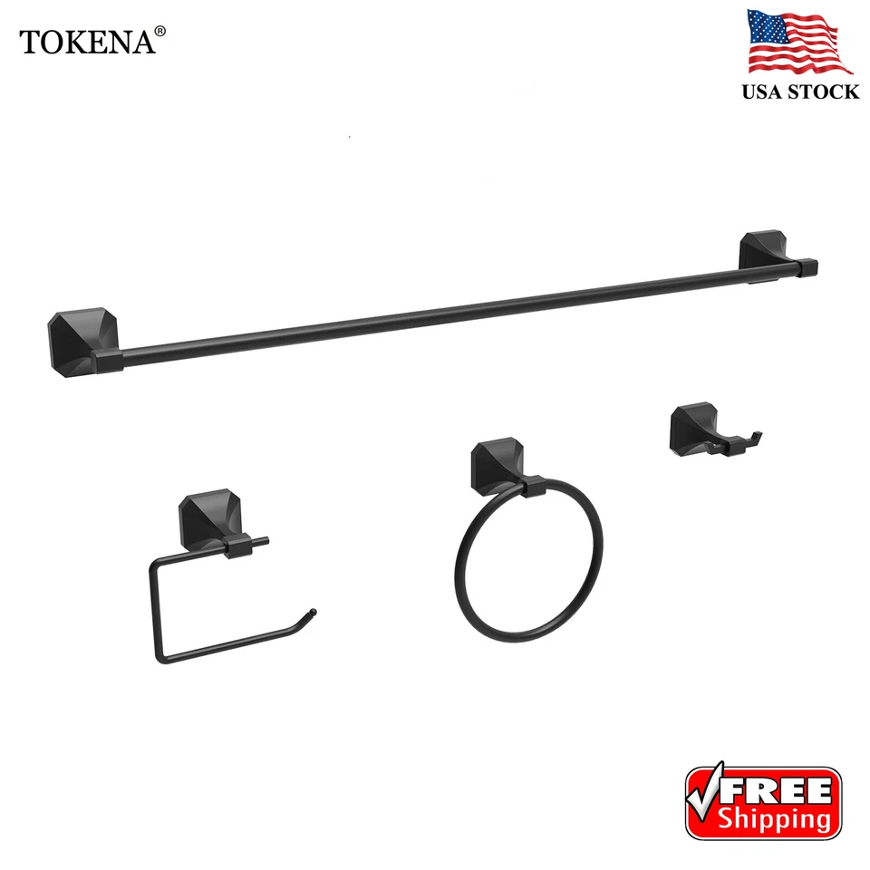 Juego de 4 piezas de toallero de acero inoxidable juego de herrajes de baño juego de soporte negro mate  Foto 1 de 1