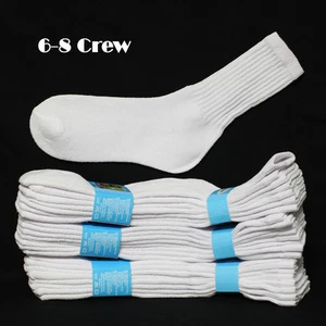 4 & 12 Pairs Kids Crew School Cotton Heavy White Socks Junior Size 6-8 Unisex - Picture 1 of 3