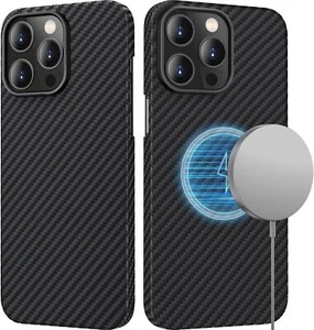 Coque magnétique en fibre de carbone aramide compatible avec MagSafe pour iPhone 15 Pro/Max - Photo 1 sur 41