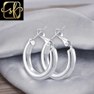 Orecchini a cerchio bianchi grossi 20 mm, orecchini a cerchio tubo grosso placcati oro 14 carati per W - Foto 1 di 1