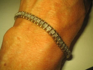 7.5" 925 STERLING SILVER TWO TONE DIAMOND TENNIS BRACELET 18.7g - Picture 1 of 4