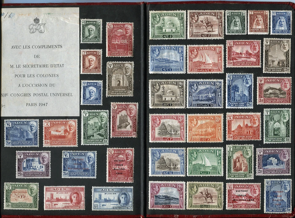 🦋ADEN 1947 all mint PARIS POSTAL CONFERENCE  PRESENTATION FOLDER Sc$194.00 - Image 1 of 3