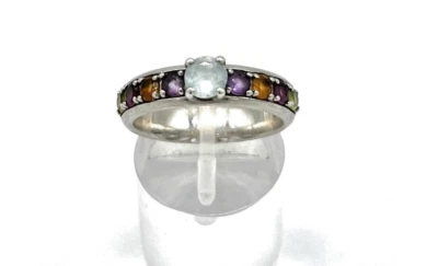 925/- Silber Ring, Aquamarin, Peridot, Rubin, Citrin, Amethyst, rund, Gr. 57 - Bild 1 von 3
