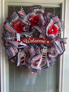 Stars and Stripes Patriotic Custom Handmade Wreath - Picture 1 of 2