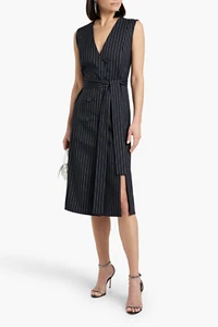 NWT.Carolina Herrera Double-breasted pinstriped wool-blend twill midi dress Sz12 - Picture 1 of 13