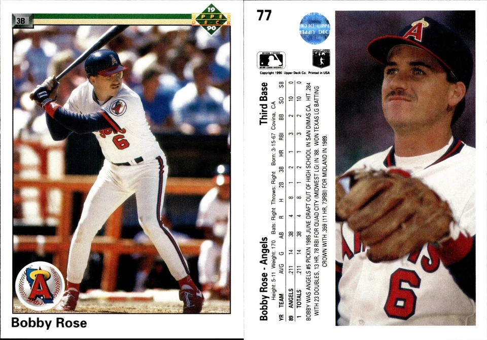 BOBBY ROSE ⚾ 1990 Upper Deck Baseball #77 California Angels - Image 1 of 1