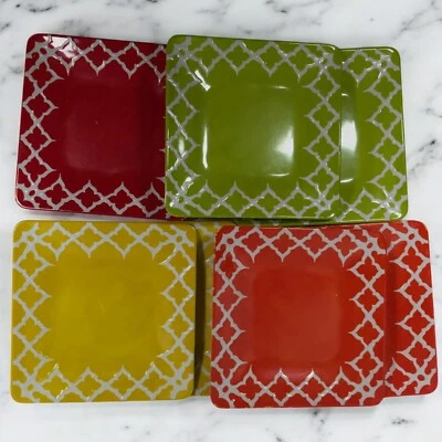 Laurie Gates 10.5in Square Melamine Plates 1 Red/2 Orange Yellow Green Set Of 7 - Image 1 of 4