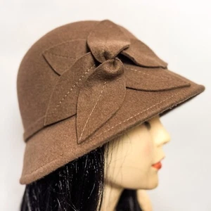 Nine West Winter 100% Wool Flower Cloche Hat Brown Vintage Style - FREE SHIPPING - Picture 1 of 14