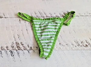 Vintage Victoria’s Secret Baumwoll-Dessous Größe XS limettengrün gestreift Rüschen V-String - Bild 1 von 5