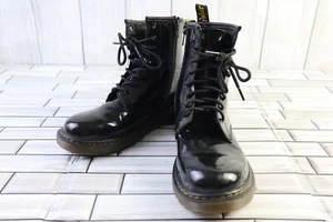 Dr Martens Boots 5M/ 7W Ankle Combat 1460Y Black Patent Leather Zipper Lace Up - Picture 1 of 11
