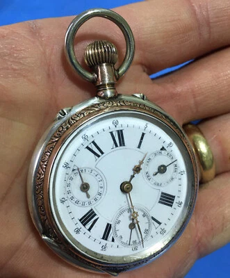 Antique Tissot QUANTIEME  Cylindre  Geneve Calendar￼￼ silver pocket watch Runs￼ - image 1 of 4