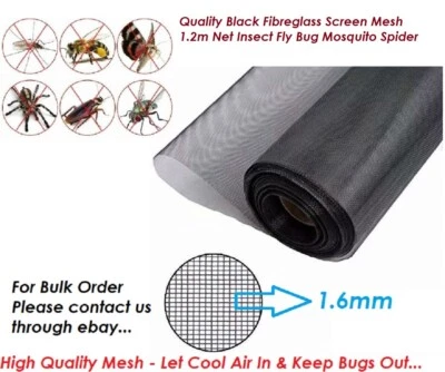 Quality Black Fibreglass Screen Mesh 1.2m Net Insect Fly Bug Mosquito Spider - Image 1 of 4