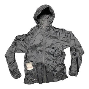New EDDIE BAUER Jacket Womens M Black Windbreaker Lightweight Packable Hooded - Picture 1 of 7