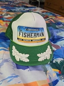 Vintage North Dakota centennial LICENSE PLATE fisherman hat snapback HIPSTER - Picture 1 of 7