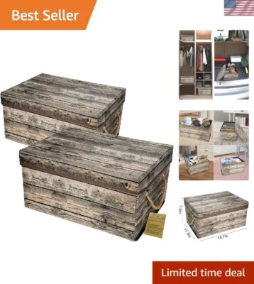 Elegant Rustic Fabric Storage Bins with Lids & Handles - 15.7" x 11.8" (2-Pack) - Image 1 of 4