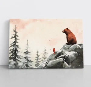 Linda pintura de invierno de oso y cardenal sobre lienzo enmarcado arte de pared impresión animales - Imagen 1 de 10