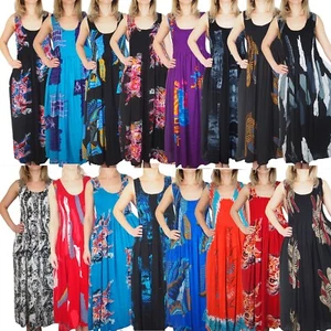 Ikat Damen langes Sommer fließendes Kleid mit gesmoktem Oberteil - passt Größen 8-28 - Bild 1 von 270